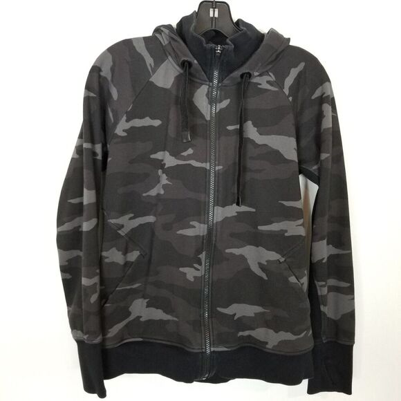 Athleta Women  Triumph Camo Printed Zip Up Hoodie Jacket Sz L Gray Athletic - Picture 1 of 8